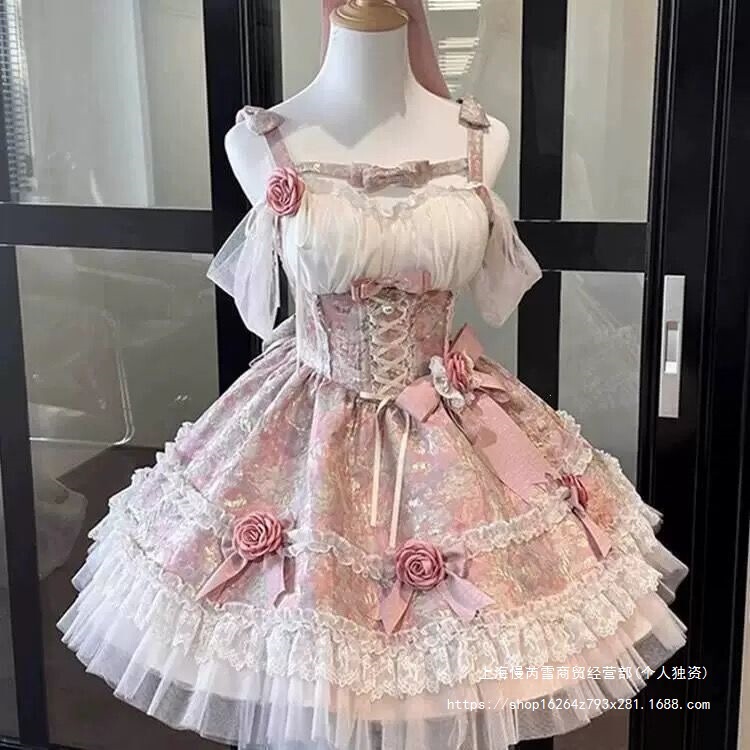 秋の新韓国スタイルの活力ガーリーファッションレディスリムフィット宮殿スタイルふわふわドレスショートスカート女性用|undefined