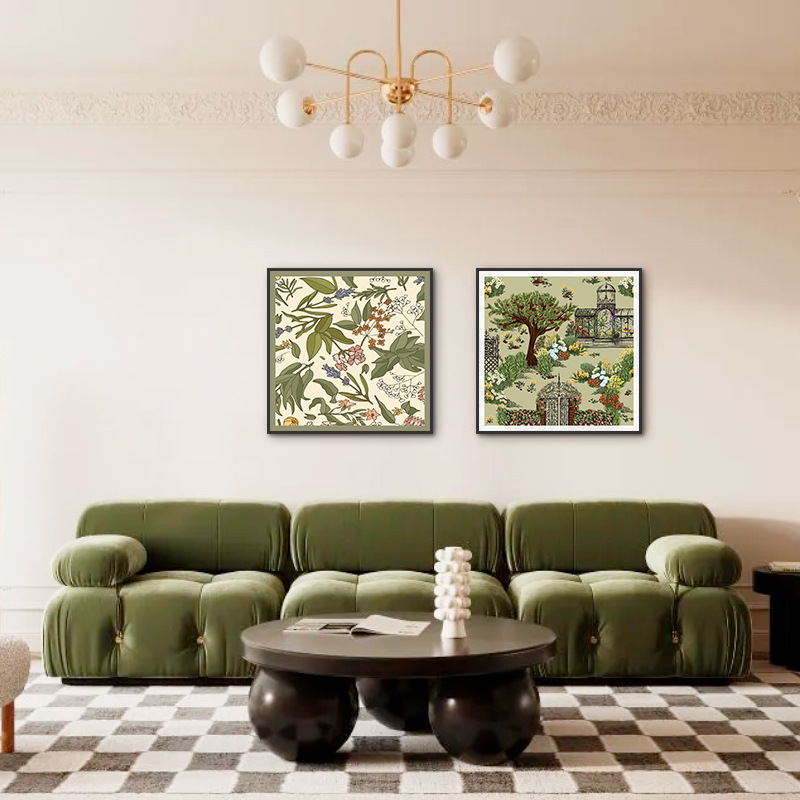 Estilo antiguo sala de estar sofá fondo pared pintura decorativa nicho retro francés pintura de muestra pasillo dormitorio pintura colgante