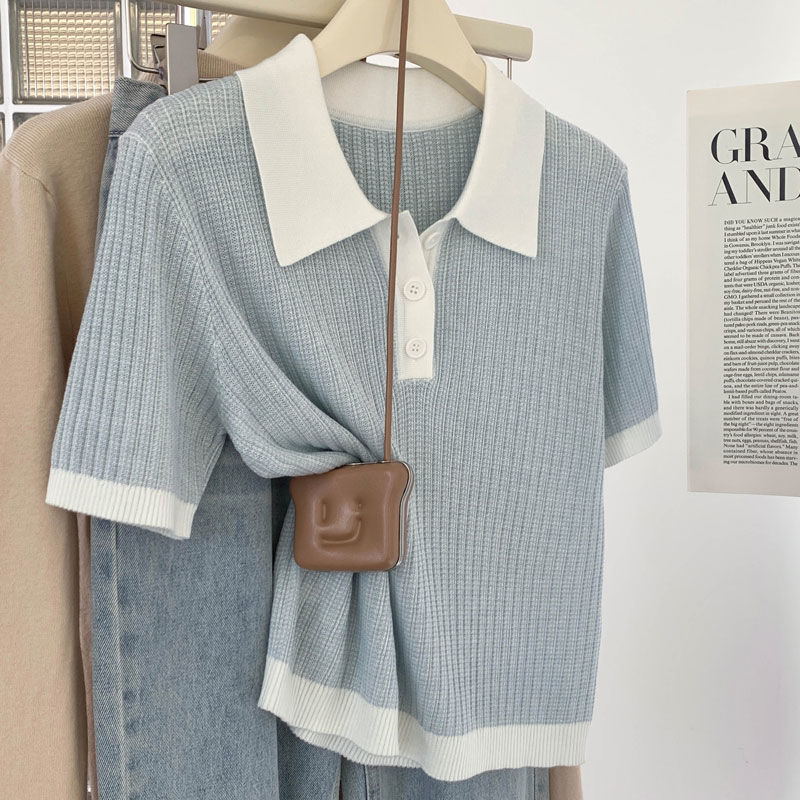 Women's Summer 2026 New Thin Ice Silk Turn-Down Collar Short-Sleeve Knitted T-Shirt Wholesale Women's Summer 2026 New Thin Ice Silk Turn-Down Collar Short-Sleeve Knitted T-Shirt Wholesale