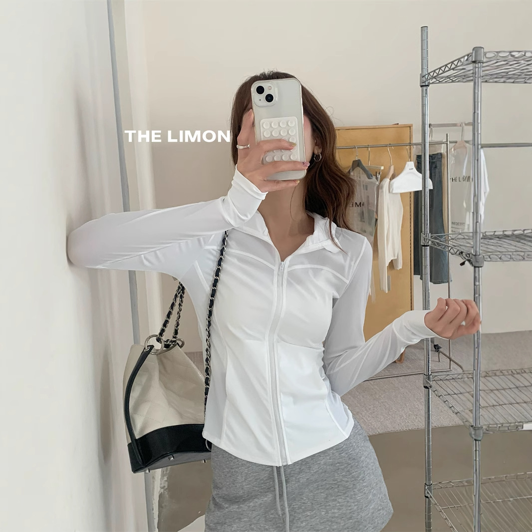 The limon té verde limón verano hielo seda con capucha cremallera camisa de protección solar mujer chaqueta corta delgada agradable para la piel mujer