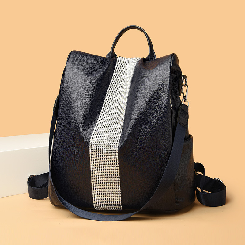 Nueva PU textura de cuero suave mochila de las mujeres de gran capacidad de Diamantes incrustado mochila de viaje de hombro de la manera simple bolsa de viaje