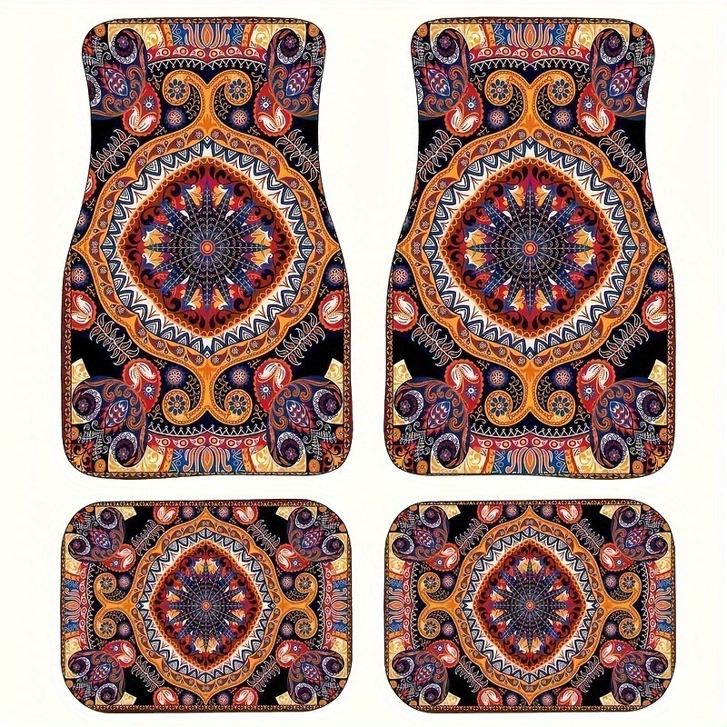 Retro Bohemian Style Car Floor Mats, Non-Slip and Stain-Resistant, Universal Car Floor Mats, Easy to Clean, Factory Ready Stock