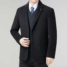 专柜男士双面呢羊绒大衣秋冬保暖可卸内胆白鸭绒中年爸爸羊毛外套