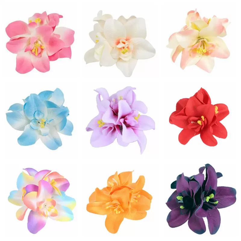 新品3朵兰花发夹波西米亚头花布仿真花发饰夏威夷海边度假边夹女