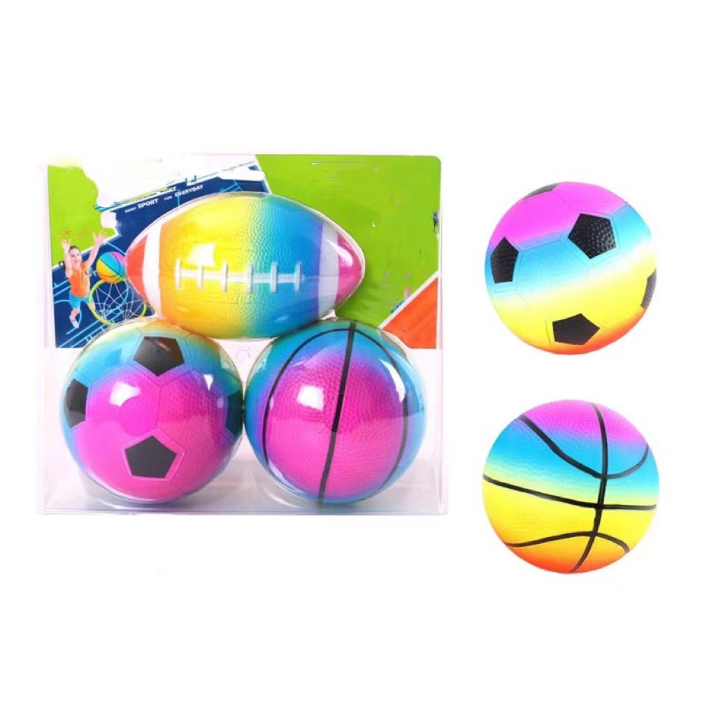 Rainbow Ball Three-Piece Set Pvc Inflatable Elastic 12 Football Basketball Rugby Kidsren's Sports Three-Piece Set