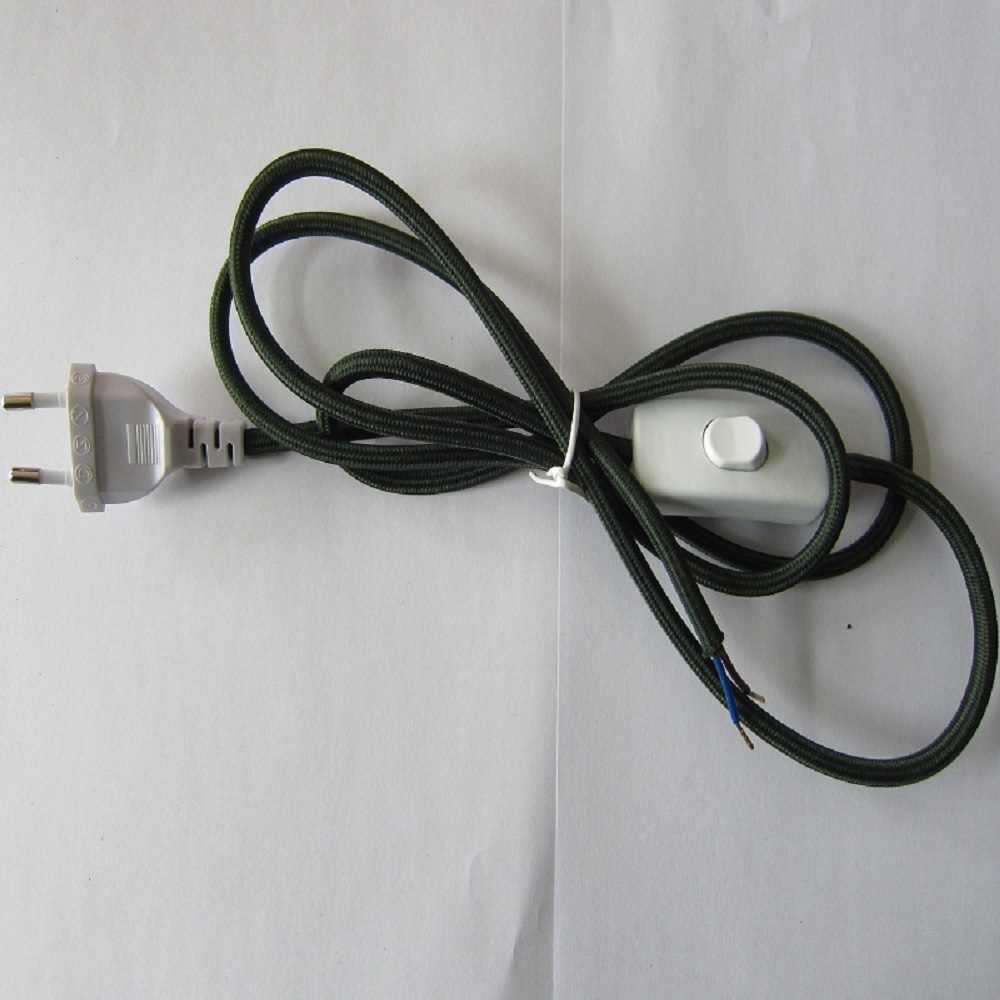 生产销售各种颜色欧规圆插带 303 开关编织电源插头线各款认证线