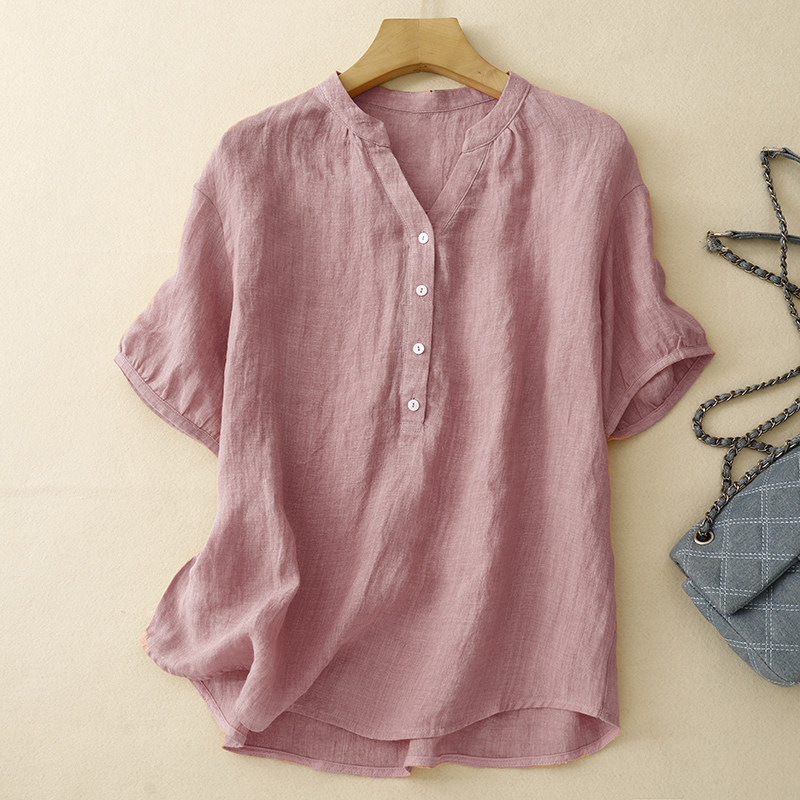 Summer Linen Fashion Short-Sleeved T-Shirt Shirt for Women 2026 New Large Size Middle-Aged Mother's Shirt Women's Top Summer Linen Fashion Short-Sleeved T-Shirt Shirt for Women 2026 New Large Size Middle-Aged Mother's Shirt Women's Top