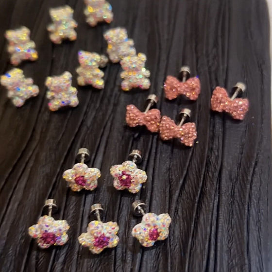 Sparkling Cute Color Ear Bone Nail Diamond Color Pink Bow Bear Mickey Head Flower Spiral Ear Cap Women