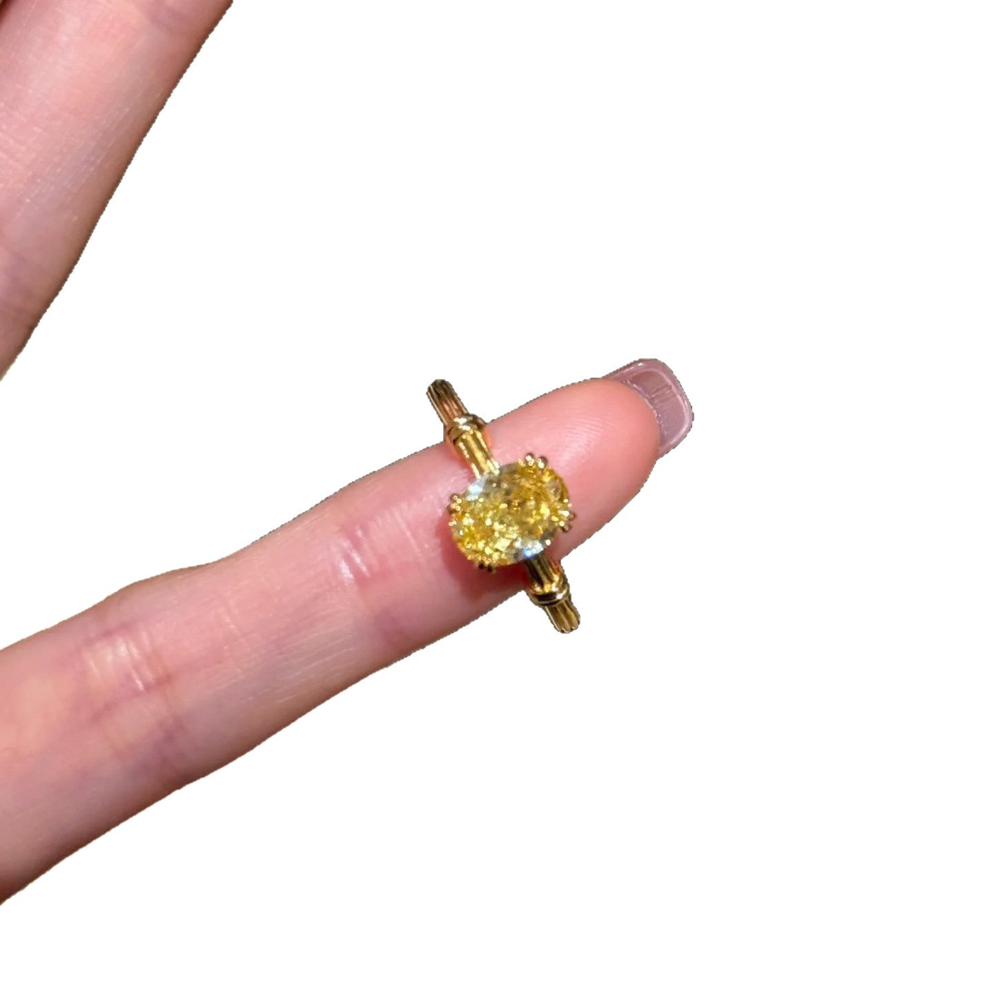 Real Gold Plated Zircon Pigeon Egg Yellow Diamond Ins Versatile Index Finger Ring Light Luxury High-End Feel Jewelry_voghion.com
