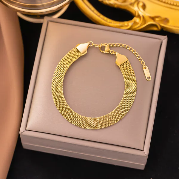 European and American cross-border titanium steel non-fading wide woven mesh metal bracelet female mesh belt strap bracelet wholesale