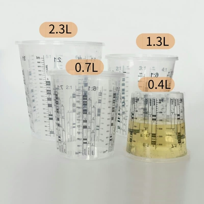 Disposable wash-free paint cup with scale color cup sealed with lid paint container large capacity measuring cup (Sheet Metal Spray Repair) - one-set-of-four-specifications-04l07l13l23l