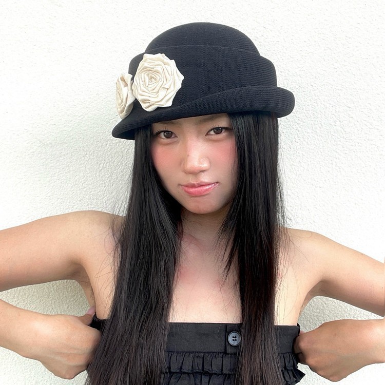 氛围感山茶花优雅卷边礼帽百搭显脸小帽子赫本风法式千金帽子女|undefined