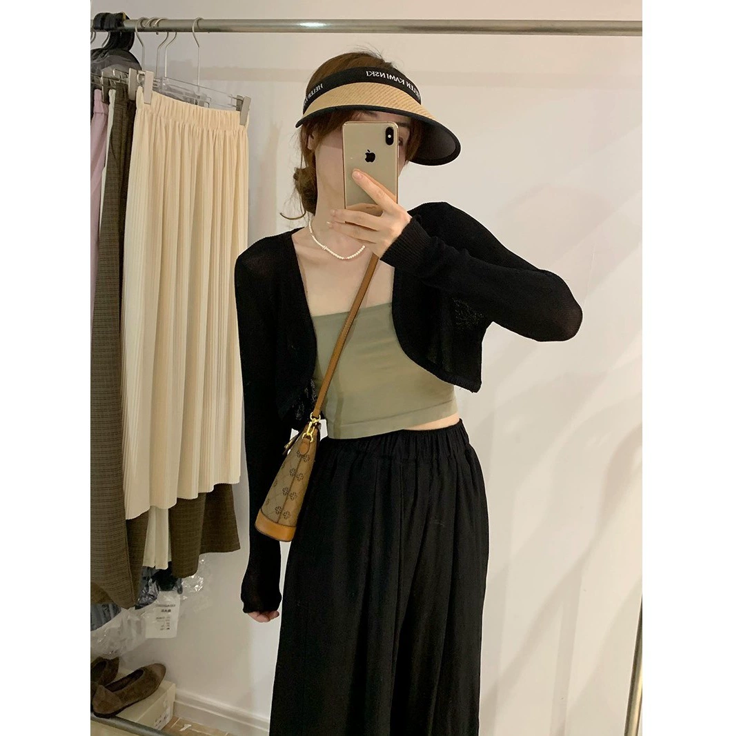 Короткий вязаный шелковый летний плащ, oversize, корейский стиль