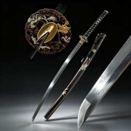 银龙打刀手工扭转纹日本刀铜鞘雕刻刀剑一体katana外贸批发未开刃