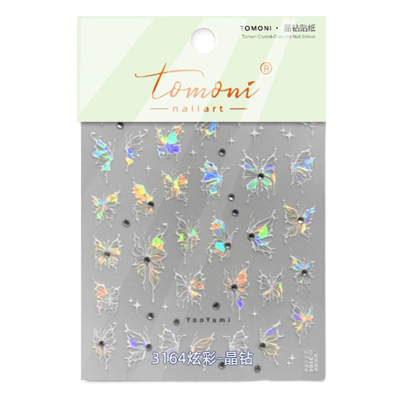 Cristal diamante uñas pegatinas líquido mariposa colorido relieve japonés retro decoración de uñas fábrica al por mayor