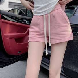 粉色休闲短裤女夏季2022新款设计感高腰显瘦阔腿裤宽松运动热裤子