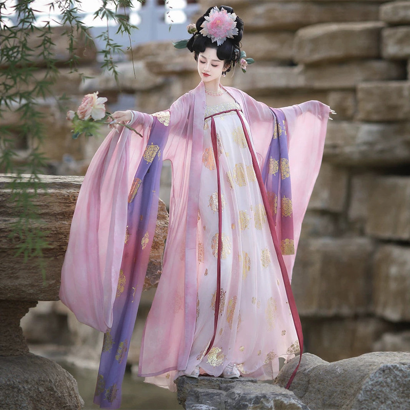 Han Yu Kui's Original Hanfu for Women 【Qingcheng Guose】 New Product Qi Xiong Ruqun and Da Xiu Shan Spring/Summer Set in Tang Style