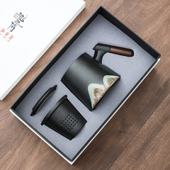 Glazed hand-painted distant mountain ceramic mug Tea office tea cup personal water cup gift laser logo