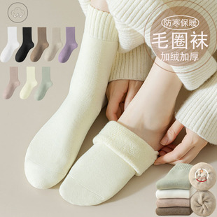 terry socks children's mid-tube socks autumn and winter fleece-lined thickened warm stockings floor socks boneless sewing home socks heat storage