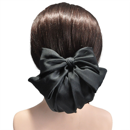 Fabric Large Bow Pouch Hair Net for Frizzy Short Hair, Professional Work Hair Net with Bow Hair Clip Hair Accessory