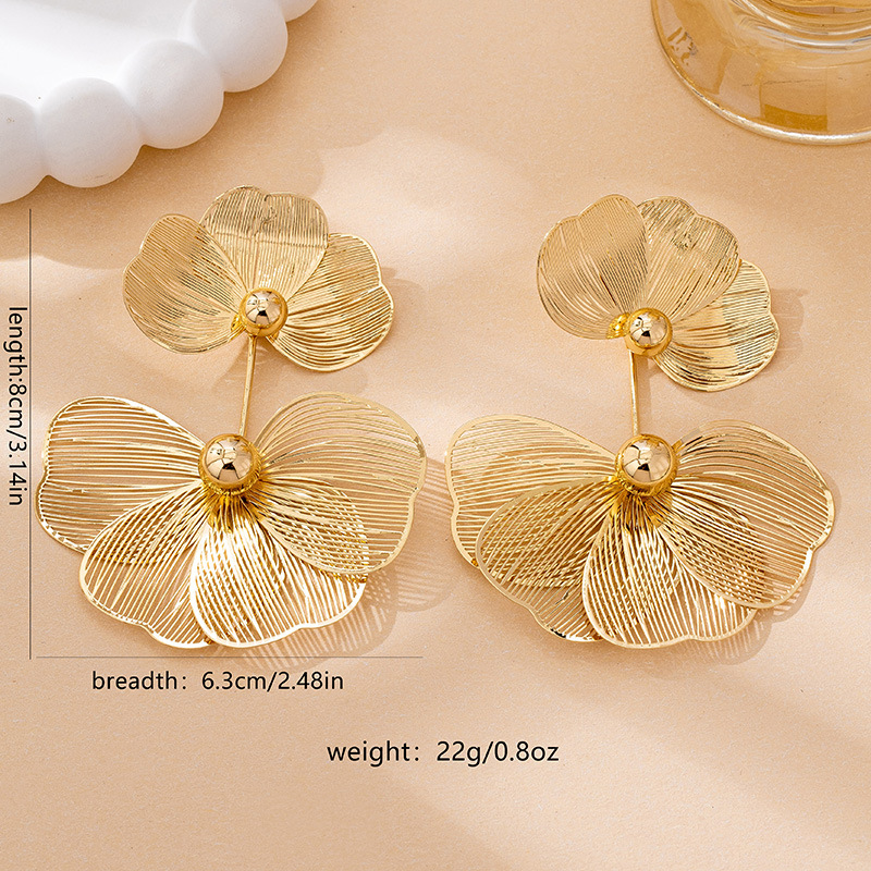 Orecchini a fiore dorati a doppio strato eleganti per donna_voghion.com