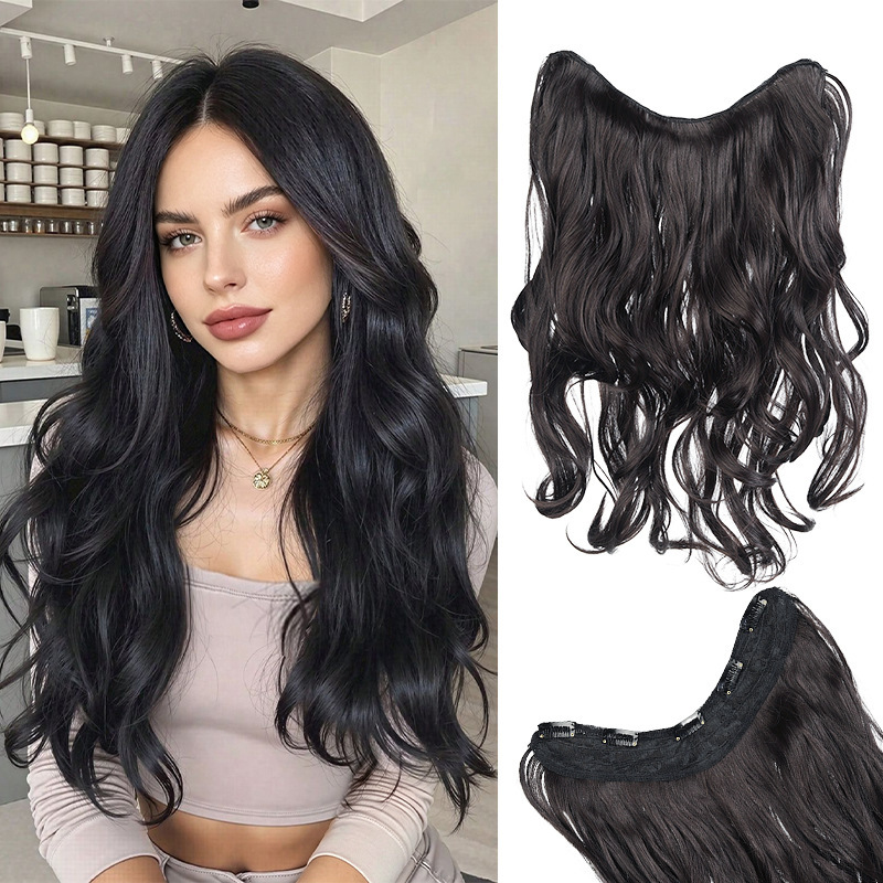 European and American women's one-piece hair extensions, long curly waves, natural seamless synthetic hair, foreign trade cross-border wigs European and American women's one-piece hair extensions, long curly waves, natural seamless synthetic hair, foreign trade cross-border wigs