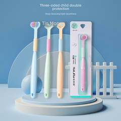 【Three-Sided Toothbrush】Yalin Children's Three-Sided Toothbrush Macaron Color Teeth Cleaning Three-Head Toothbrush Tongue Scraper A22