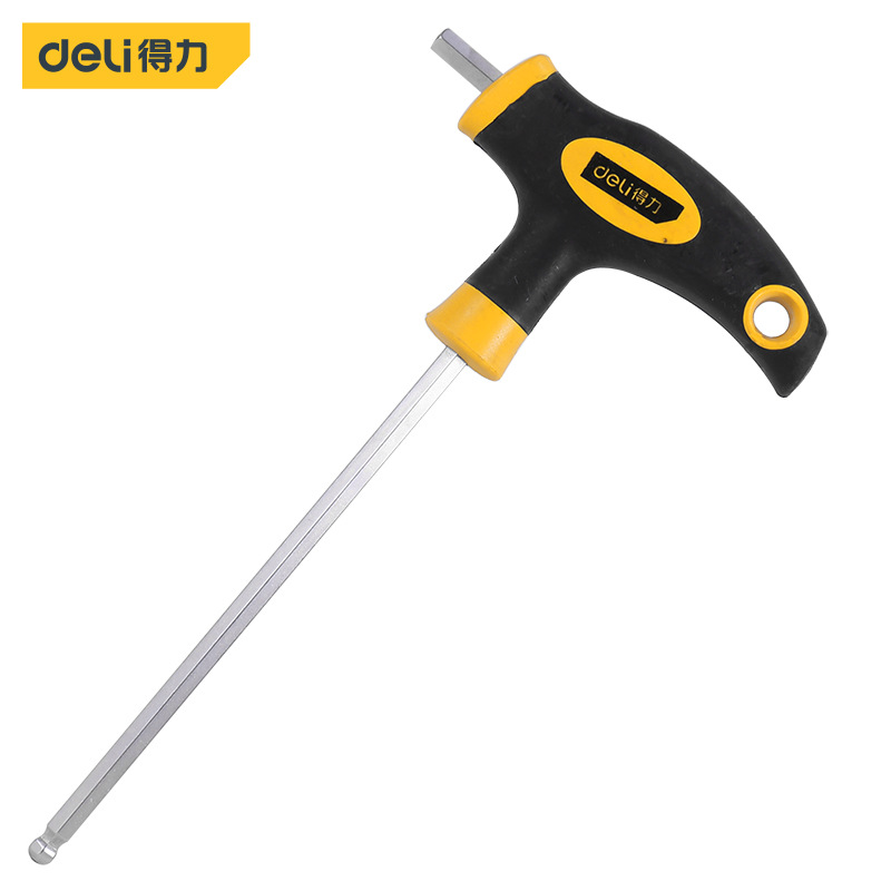 得力T型球头内六角扳手铬钒钢DL2275雾面6MM胶柄