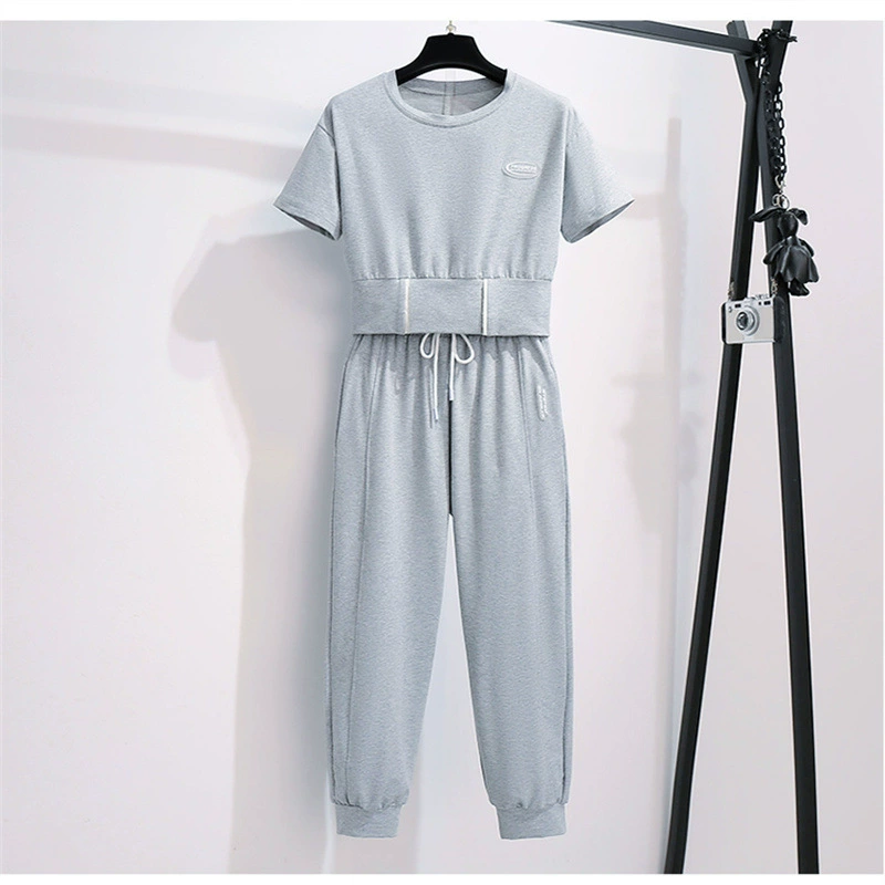 2023 новый летний спортивный повседневный костюм в Корейском стиле с короткими рукавами, Женская Короткая свободная футболка, брюки, Модный комплект из двух предметов