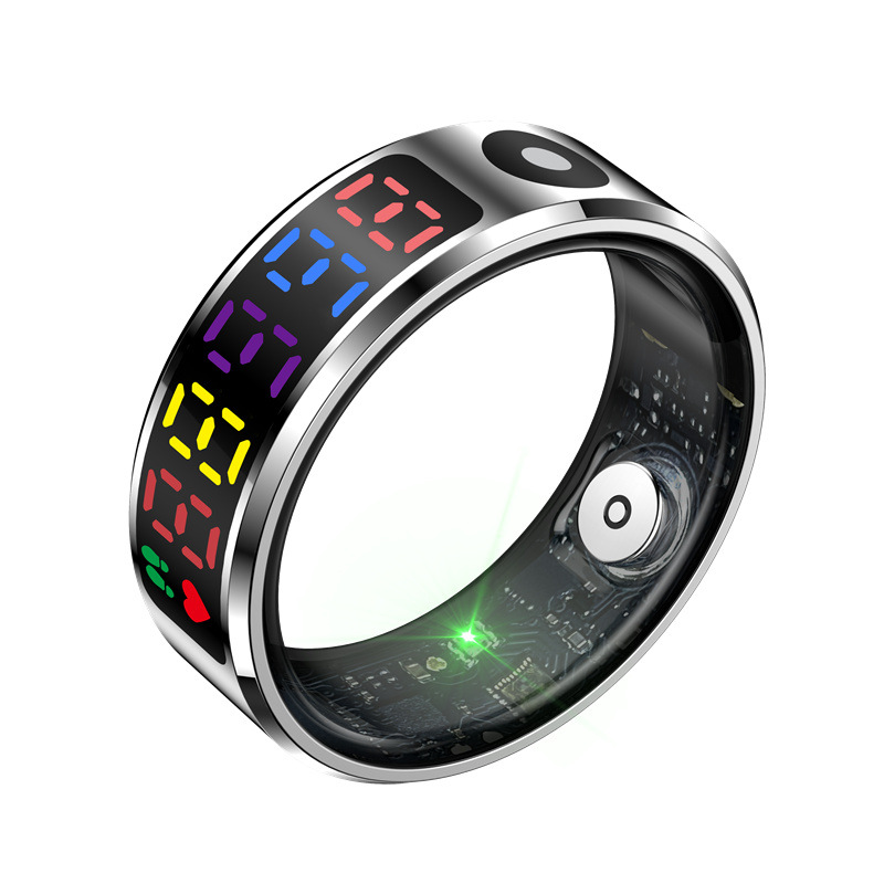 R12 Smart Ring With Color Touchscreen – Heart Rate, SpO2, Sleep & Activity Tracker (Black/Silver/Rose Gold, Sizes 8-12, Bluetooth Sync)_voghion.com