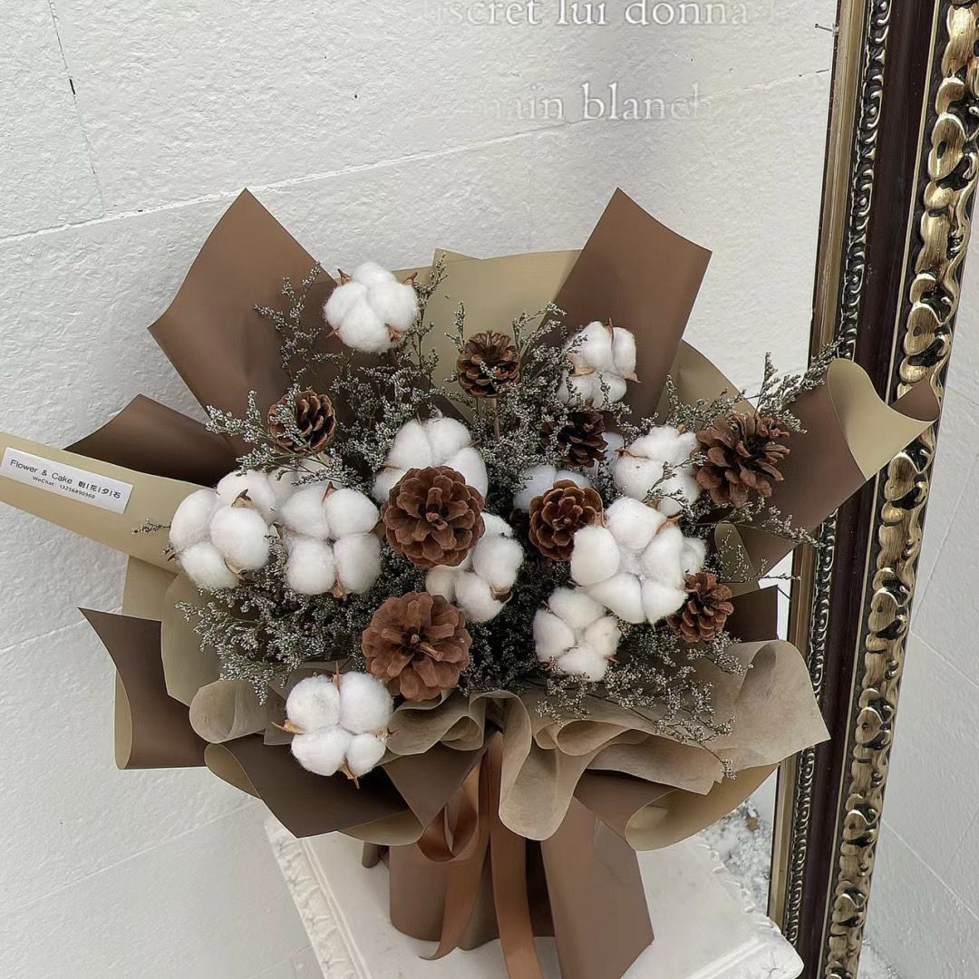 棉花干花永生花束木棉花圣诞装饰家居装饰插花仿真拍摄拍照道具