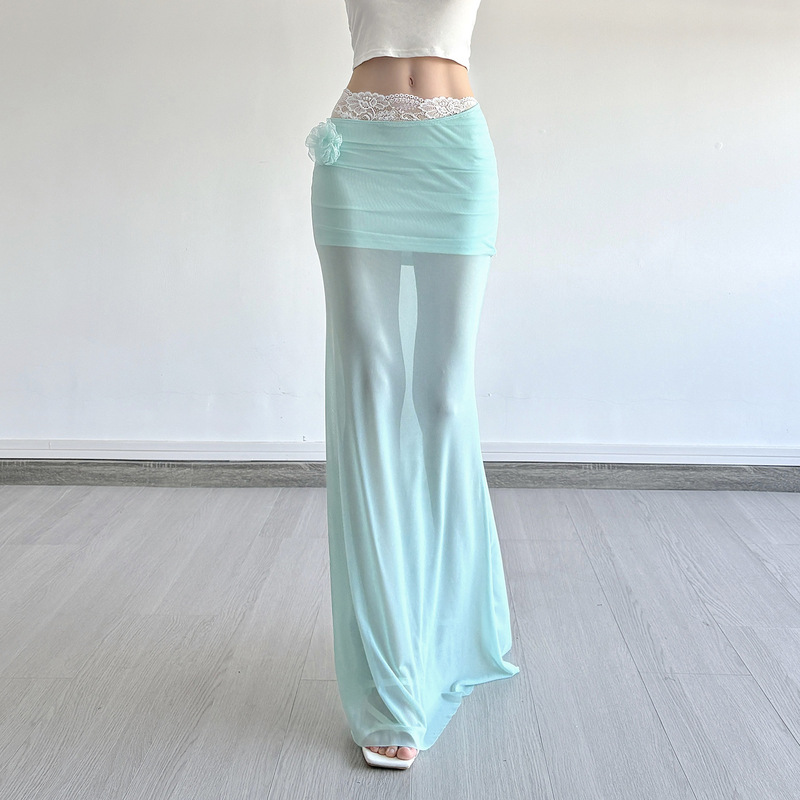 Big Sale for Low Price # Resort Style Three-Dimensional Flower Decoration Mesh Splicing Slim Hot Girl Fishtail Outer Wear Beach Long Skirt Big Sale for Low Price # Resort Style Three-Dimensional Flower Decoration Mesh Splicing Slim Hot Girl Fishtail Outer Wear Beach Long Skirt