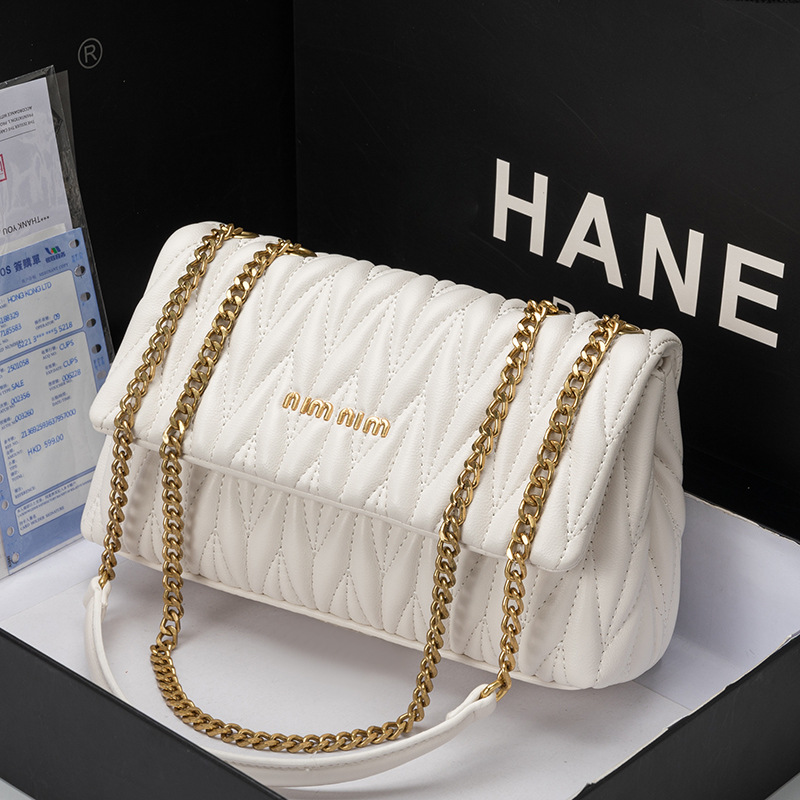 Bolso de cadena de nicho francés bolso de axila femenino 2024 nuevo bolso de moda plisado bolso de cuero genuino