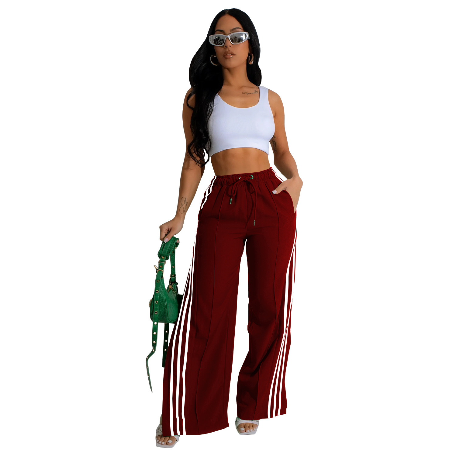 C6960 Cross-border AliExpress Amazon Estación independiente Moda europea y americana Ropa de mujer Pantalones individuales Pantalones deportivos de color sólido Multicolor image 8