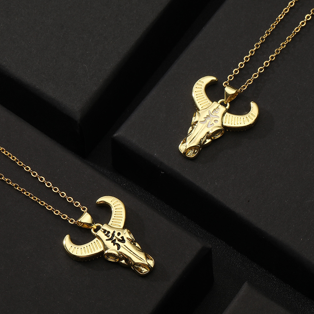 Fashion Bull Head Copper Gold Plated Pendant Necklace