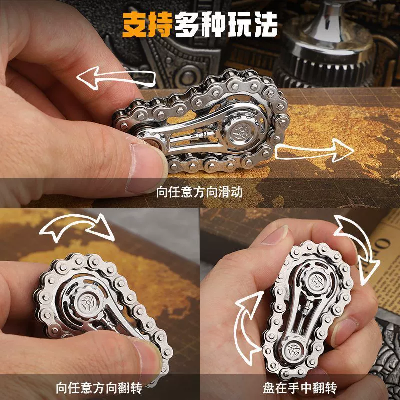 Spinning top for finger, mechanical bike cassette for adults, toy, pen, arm jewelry, chain with gears, anti-stress