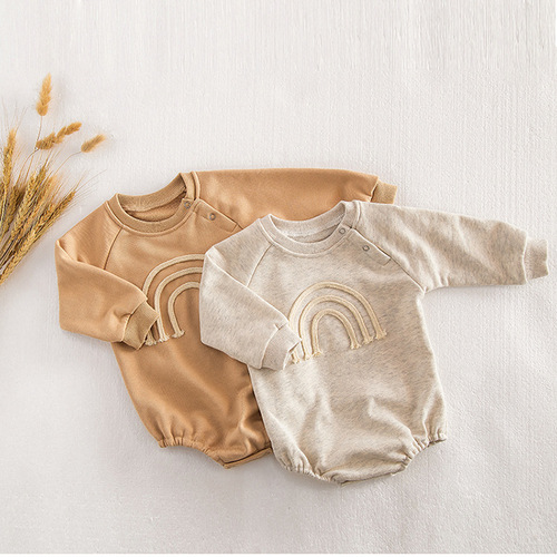Baby and Toddler Cross-border Spring and Autumn Seasonal Clothing Rainbow Long-Sleeve Onesie for Boys and Girls, Cute Crawling Suit Hati