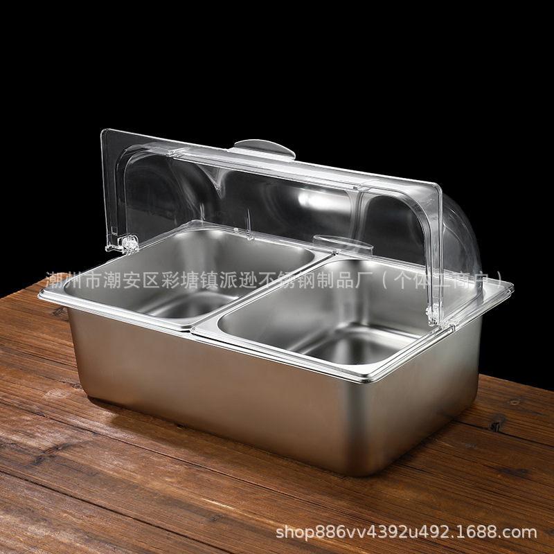 Cuencos de acero inoxidable con cubierta de hielo, incubadora de polvo de hielo de frutas frescas, puestos comerciales, condimento de rejilla múltiple