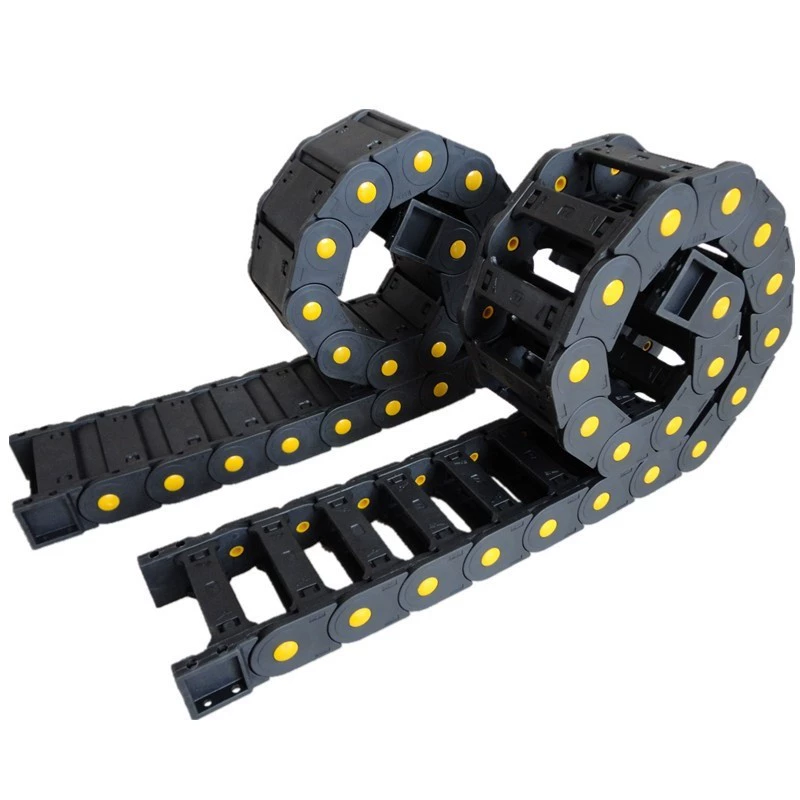 Кабельная гофра (drag chain) из нейлона/пластика с элементами стали/алюминия, внутренние размеры 2×2–65×200 мм
