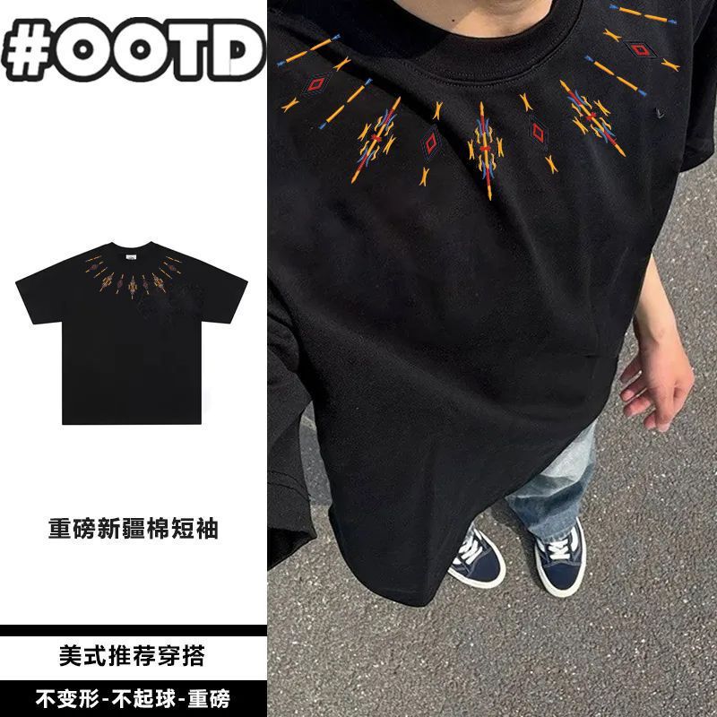 190g Summer American New Heavyweight Pure Cotton Short-Sleeved T-Shirt for Men and Women Retro Printed Trendy Brand Wear Half-Sleeved Tops 190g Summer American New Heavyweight Pure Cotton Short-Sleeved T-Shirt for Men and Women Retro Printed Trendy Brand Wear Half-Sleeved Tops