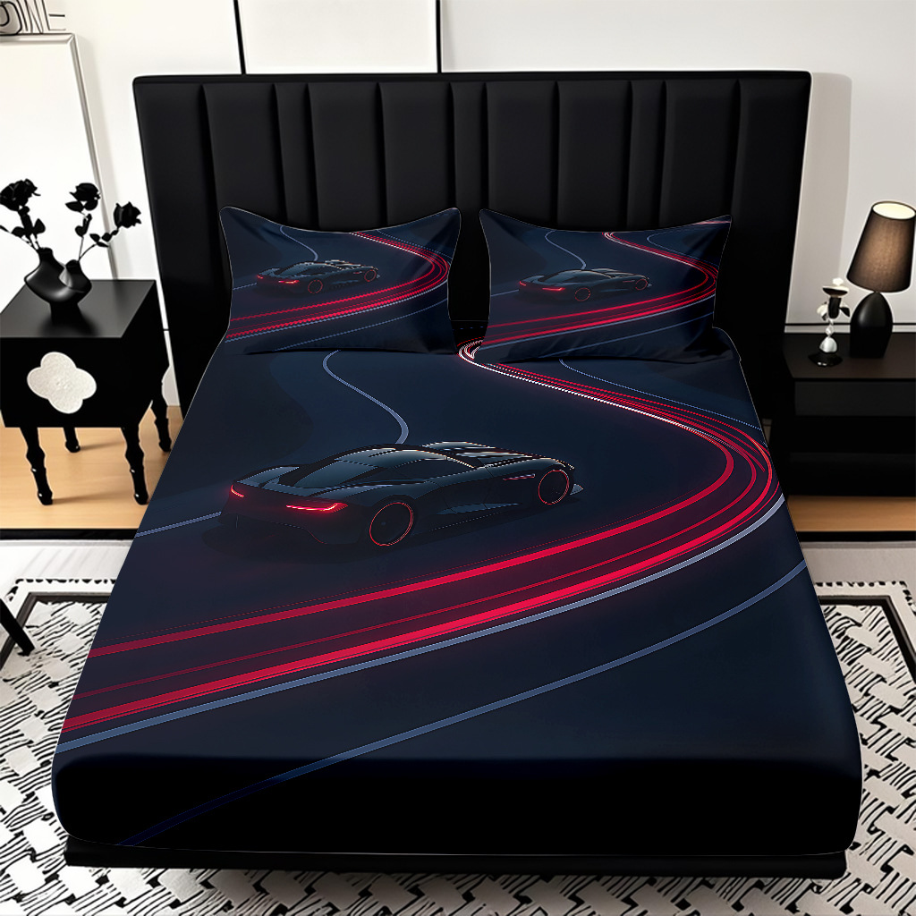 TEMU / JIT moda popular patrón de carreras 3D impresión digital cama de cama de cama kit de ropa de cama fábrica directa