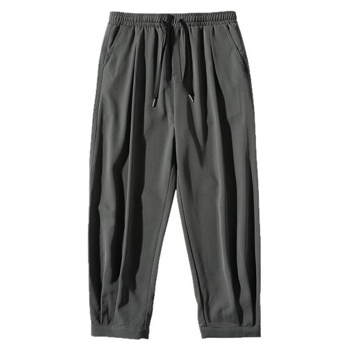 2025 summer men's loose Korean leg pants, fashionable Hong Kong style harem pants, light and light ice silk casual pants