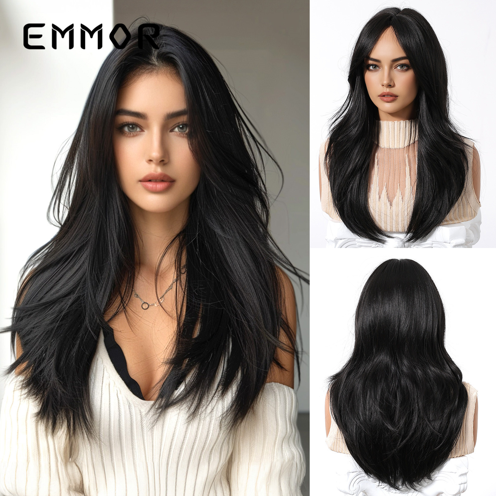 Excepcionando pelucas europeas y americanas marrones, cabello completo, flequillo de ocho caracteres, cabello largo y rizado, moda natural, cabello completo, cubierta de cabello wigs