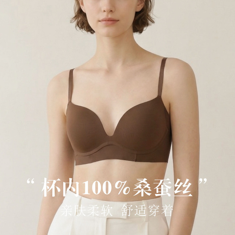 Tangge Silk Non-marking Glossy Bra Mulberry Silk Non-steel Ring Gathering Adjustable Underwear with Upper Thin and Lower Thick Ventilation