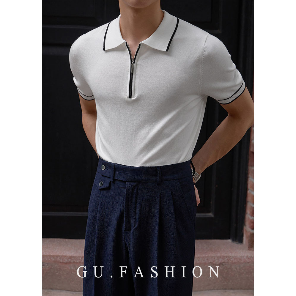 Camisas de polo de manga corta de vello de estilo de dinero camiseta de punto hombre línea de semicirretera camiseta de hielo de verano fábrica transfronteriza al por mayor