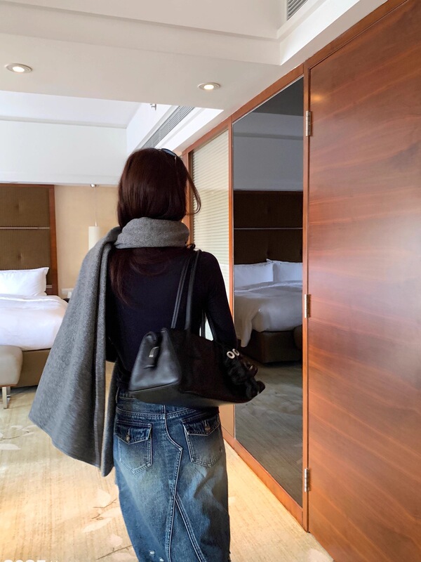 SUNONEON 磨破水洗中长牛仔半身裙女早秋季a字小个子包臀裙子|undefined