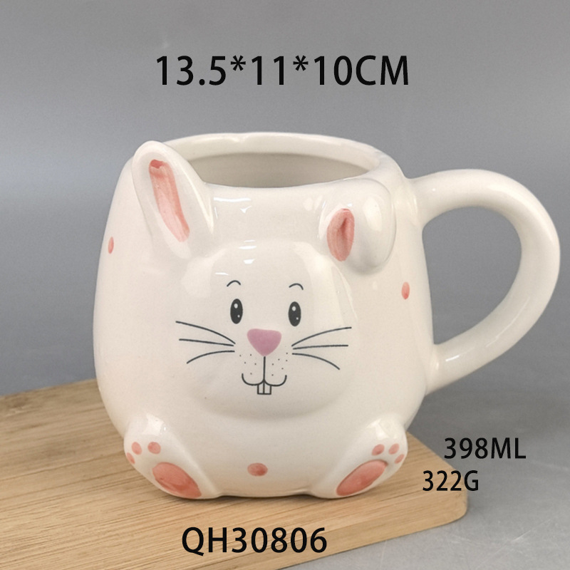 Taza de conejo de cerámica Taza de cerámica creativa Taza de animal tridimensional linda de dibujos animados Taza de bebida de cerámica pintada a mano