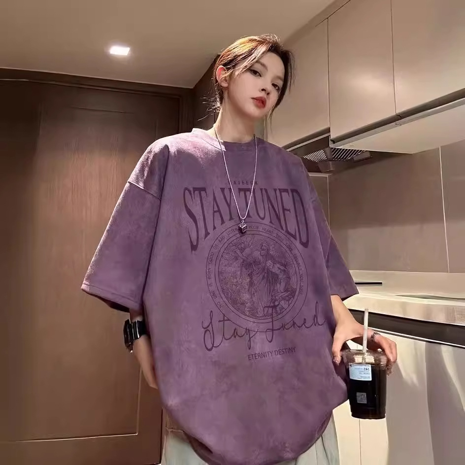 Suede Short-sleeved T-shirt Men's Summer 2024 New American Men's T-shirt Men's Fashion Brand Heavy Half-sleeved Clothes 1