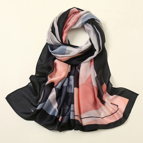 Spring, summer and autumn new Korean style floral elegant high-end imitation silk scarf women's decorative shawl sun protection beach towel
