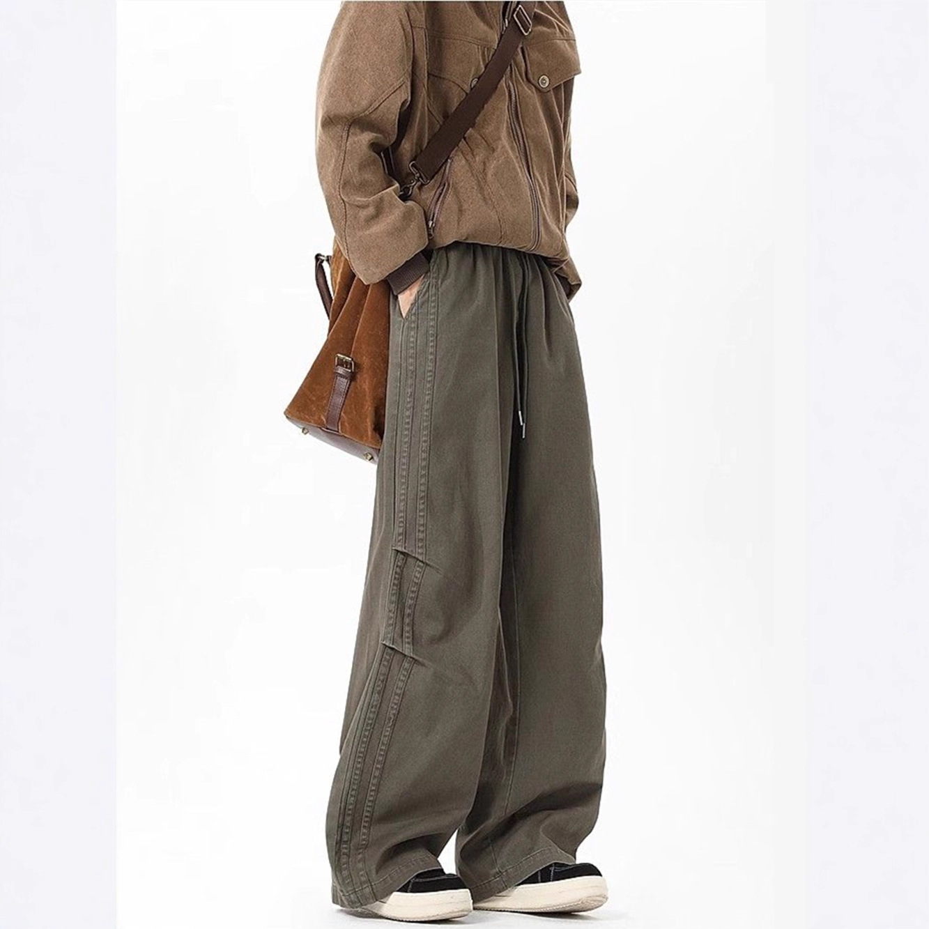 美式褶皱直筒伞兵工装裤男女秋冬款复古宽松百搭纯棉阔腿休闲长裤